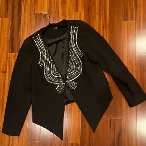 City Chic Black Jacket Blazer Studded Asymmetrical Hem Size Plus Medium / 18‎